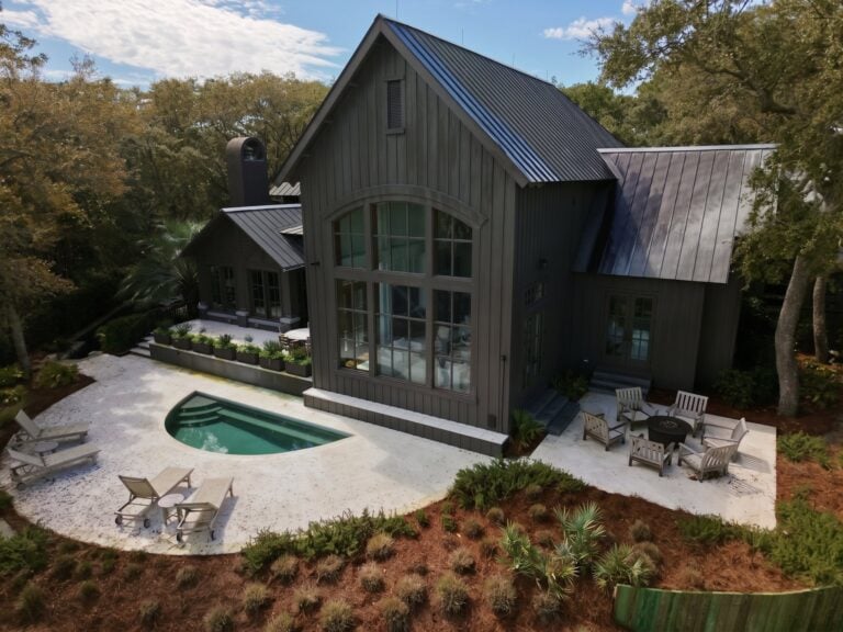 Aerial view of a Kiawah River home after soft washing